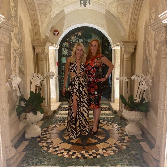 Cativa Animal Print Floor Length Dress with Gold Chain Waist Trim Detail - Picture 4 of 5